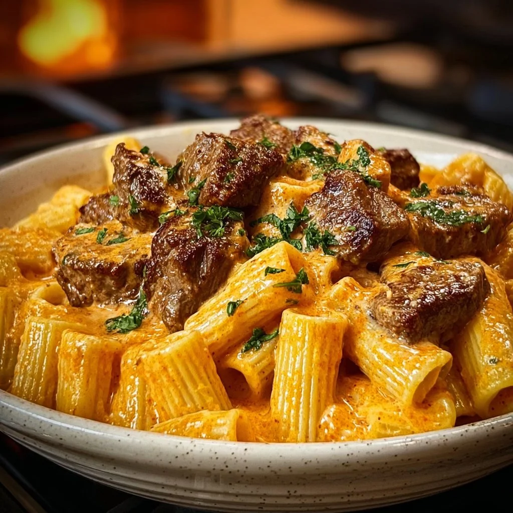 Cajun Steak Tips with Cheesy Rigatoni