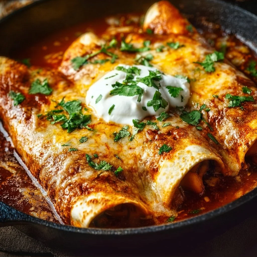 Delicious chicken enchiladas served with fresh toppings