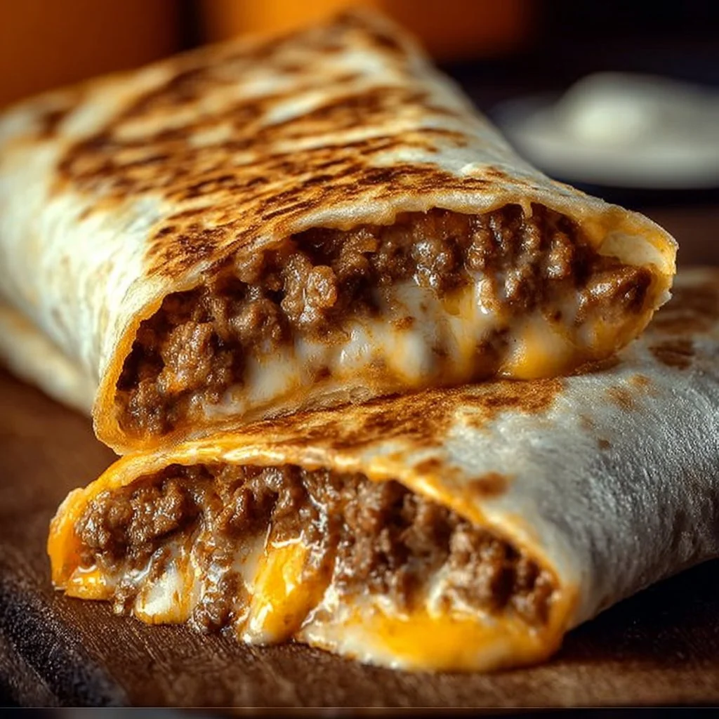 Delicious grilled cheese burrito with melted cheese and crispy exterior