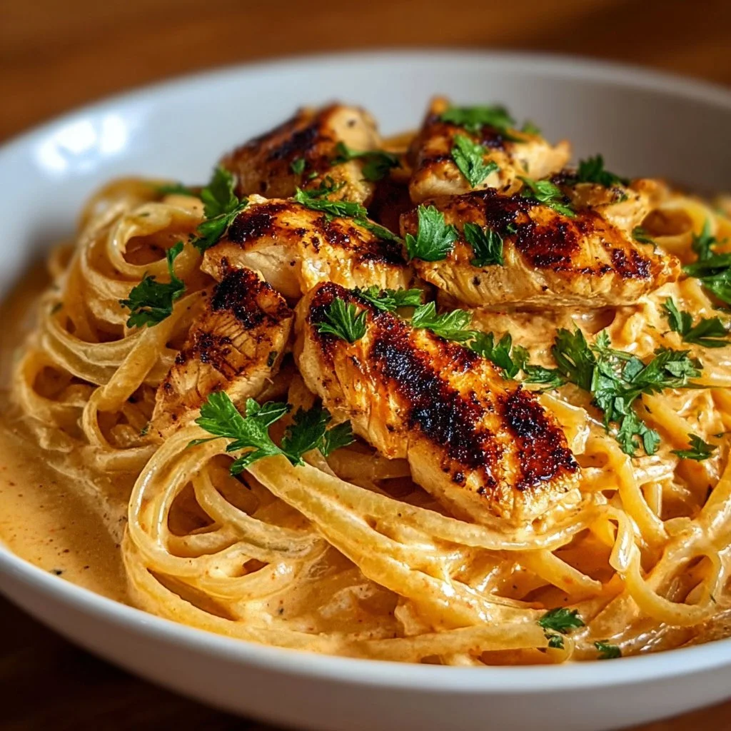 Delicious cowboy butter chicken linguine served in a bowl