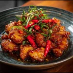Dragon Chicken dish with vibrant spices and colorful vegetables