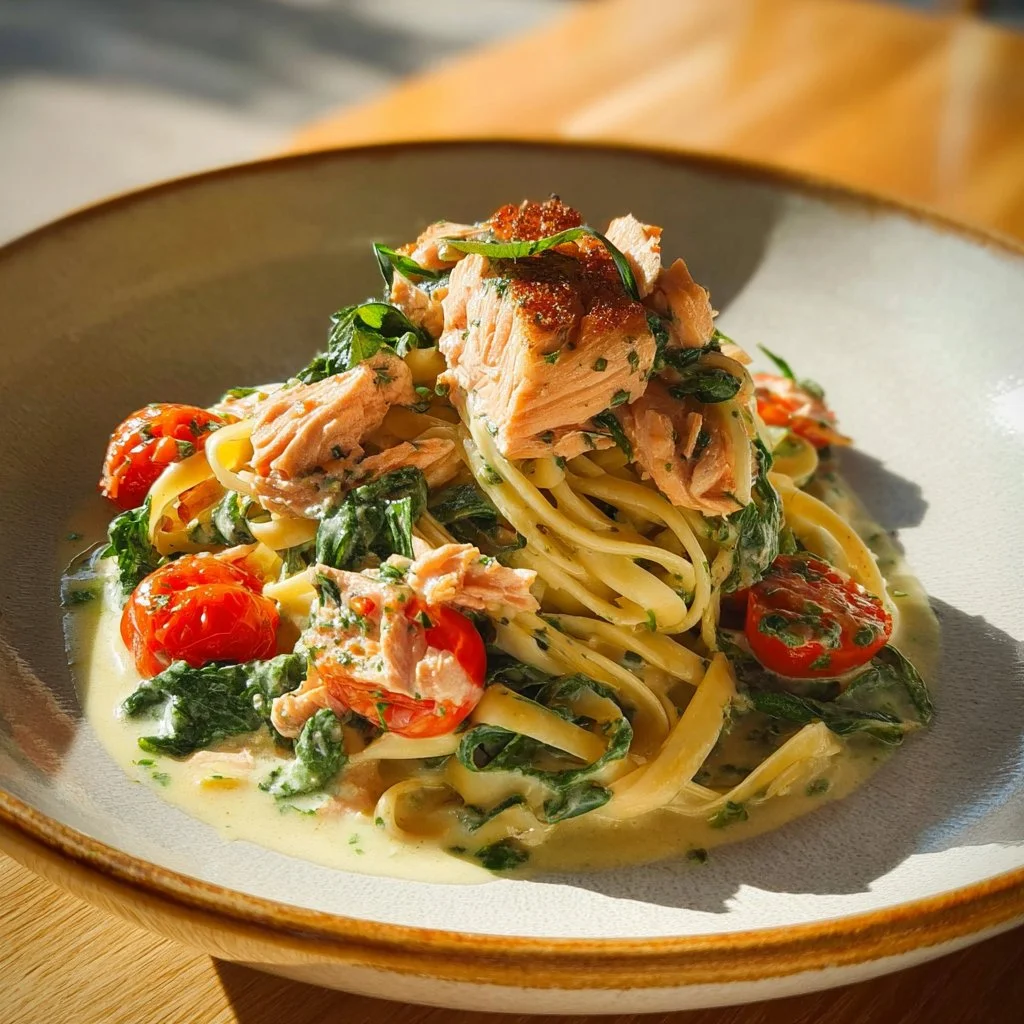 Healthy & Creamy Tuscan Salmon Pasta
