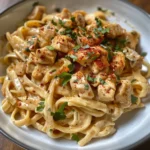 Creamy spicy Cajun Chicken Alfredo pasta served in a bowl