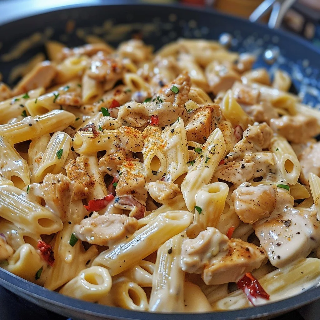 Creamy spicy Cajun Chicken Alfredo pasta served in a bowl