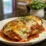 Crockpot Chicken Parmesan with marinara sauce and melted mozzarella cheese