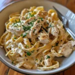 Creamy Chicken Alfredo pasta dish with fresh herbs and parmesan cheese