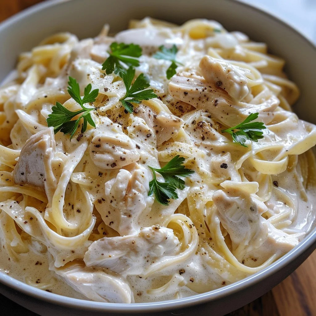 Easy Crockpot Creamy Chicken Alfredo Pasta
