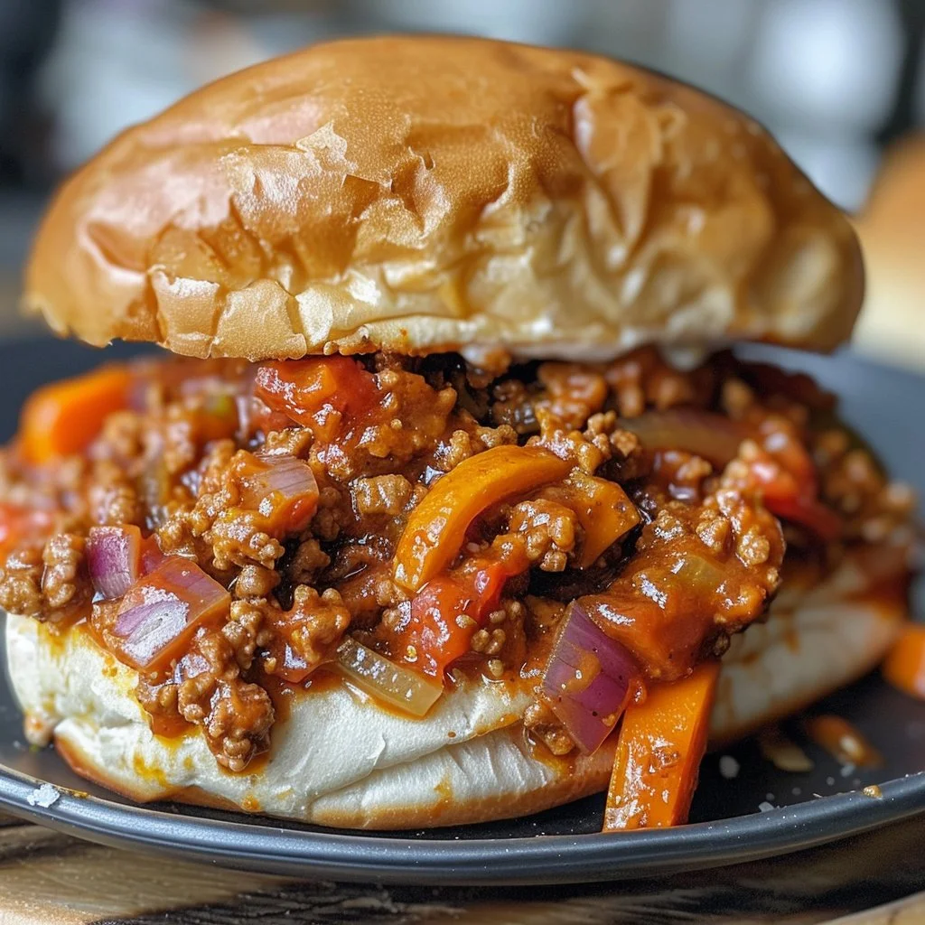 Healthy turkey sloppy joes served on a bun with fresh toppings