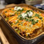 Delicious John Wayne Casserole served in a rustic dish, showcasing a hearty meal.