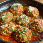 Delicious Marry Me Chicken Meatballs garnished with herbs in a serving dish.