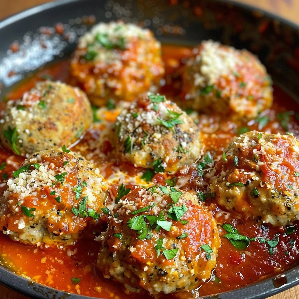 Delicious Marry Me Chicken Meatballs garnished with herbs in a serving dish.