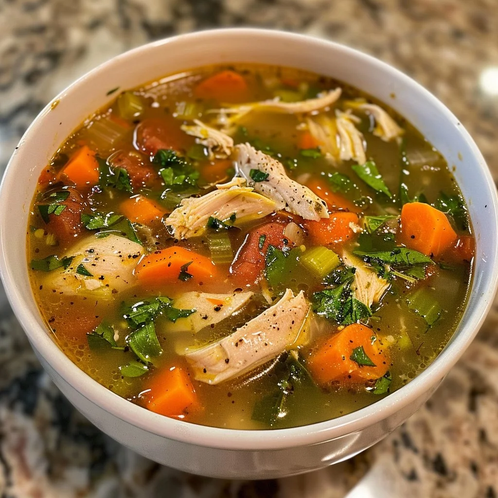 Delicious Marry Me Chicken Soup served in a bowl with fresh herbs and cream.