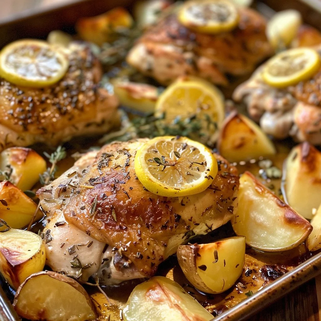 Sheet Pan Lemon Garlic Chicken beautifully roasted with herbs and veggies