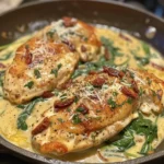 Delicious Tuscan Garlic Chicken served with fresh herbs and vegetables